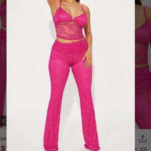 Fashion nova love you lace pant set fuchsia